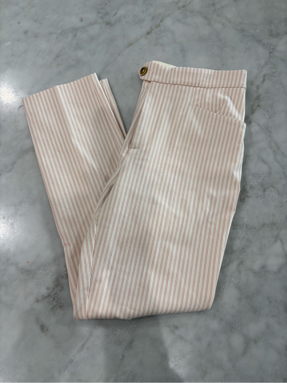 Anthropologie Cotton the essential SLIM Cream Trousers with Red Pinstripes
